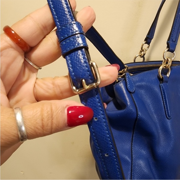 COACH blue leather shoulder bag with long strap - Picture 2 of 16